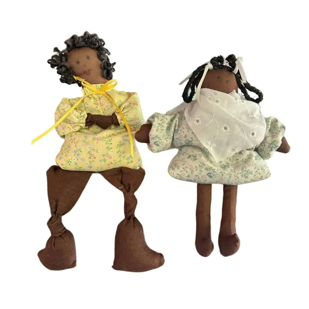 Sachet Cloth Rag Dolls Folk Art Black African American Girls Braids Shelf Sitter